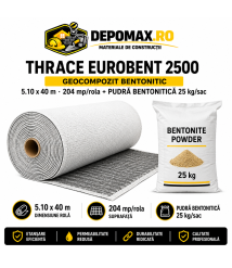 Thrace Eurobent 2500 geocompozit bentonitic, 5,10 x 40 m, 204 mp/rola + pudra bentonitica 25 kg Thrace Eurobent 2500 geocompozit bentonitic, 5,10 x 40 m, 204 mp/rola + pudra bentonitica 25 kg